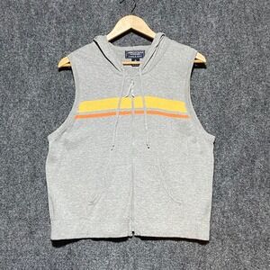 American Eagle Women's XL Striped Sleeveless Zip Up Sweater Hoodie Gray Cotton
